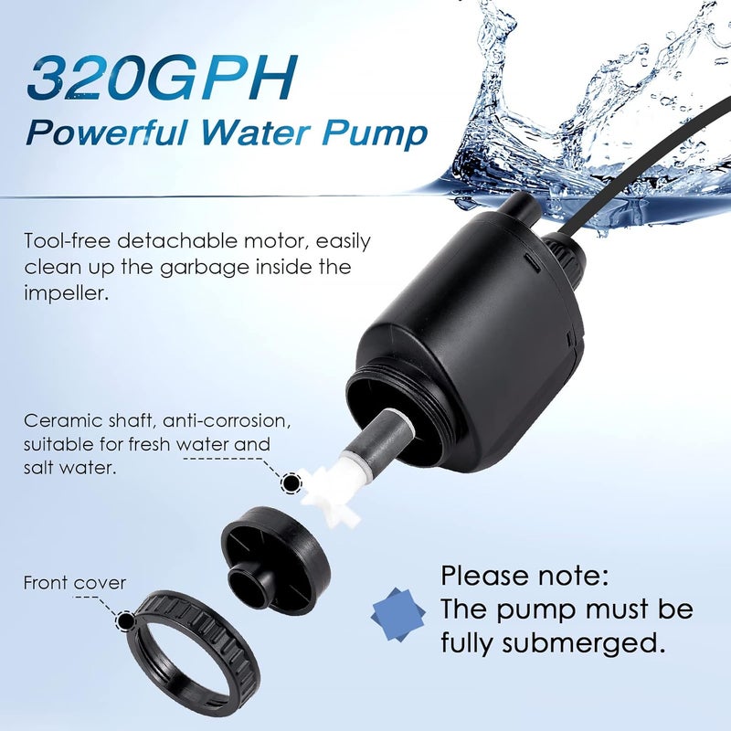 AQQA Electric Aquarium Gravel Cleaner, 6 in 1 Automatic Fish Tank Cleaning Tools Gravel Vacuum for Aquarium, Suitable for Change Water Wash Sand Water Filter and Water Circulation (320GPH, 20W) - Image 5